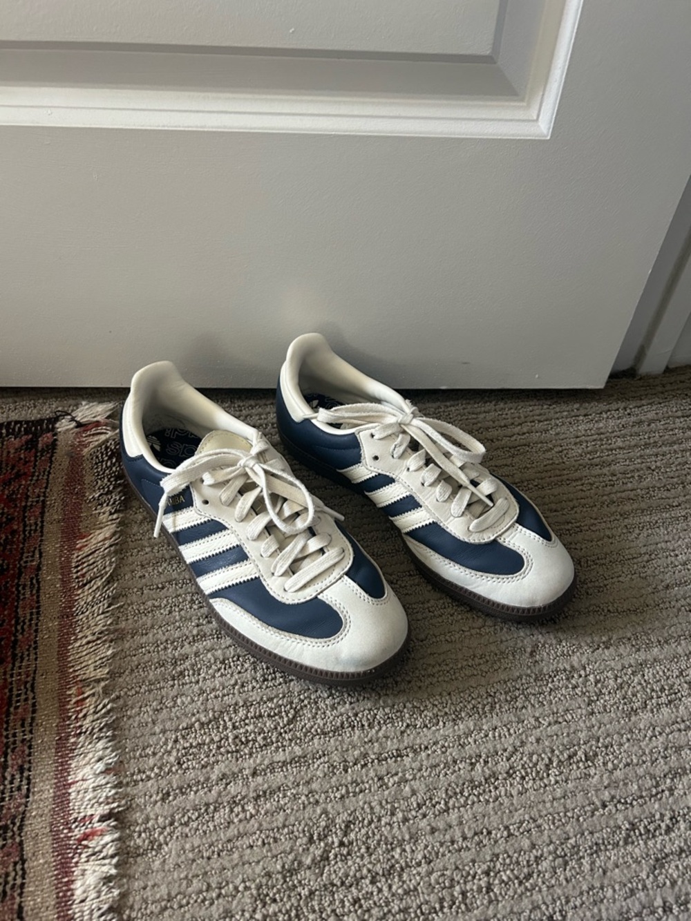 Adidas Sambas in navy and cream, US 7.5